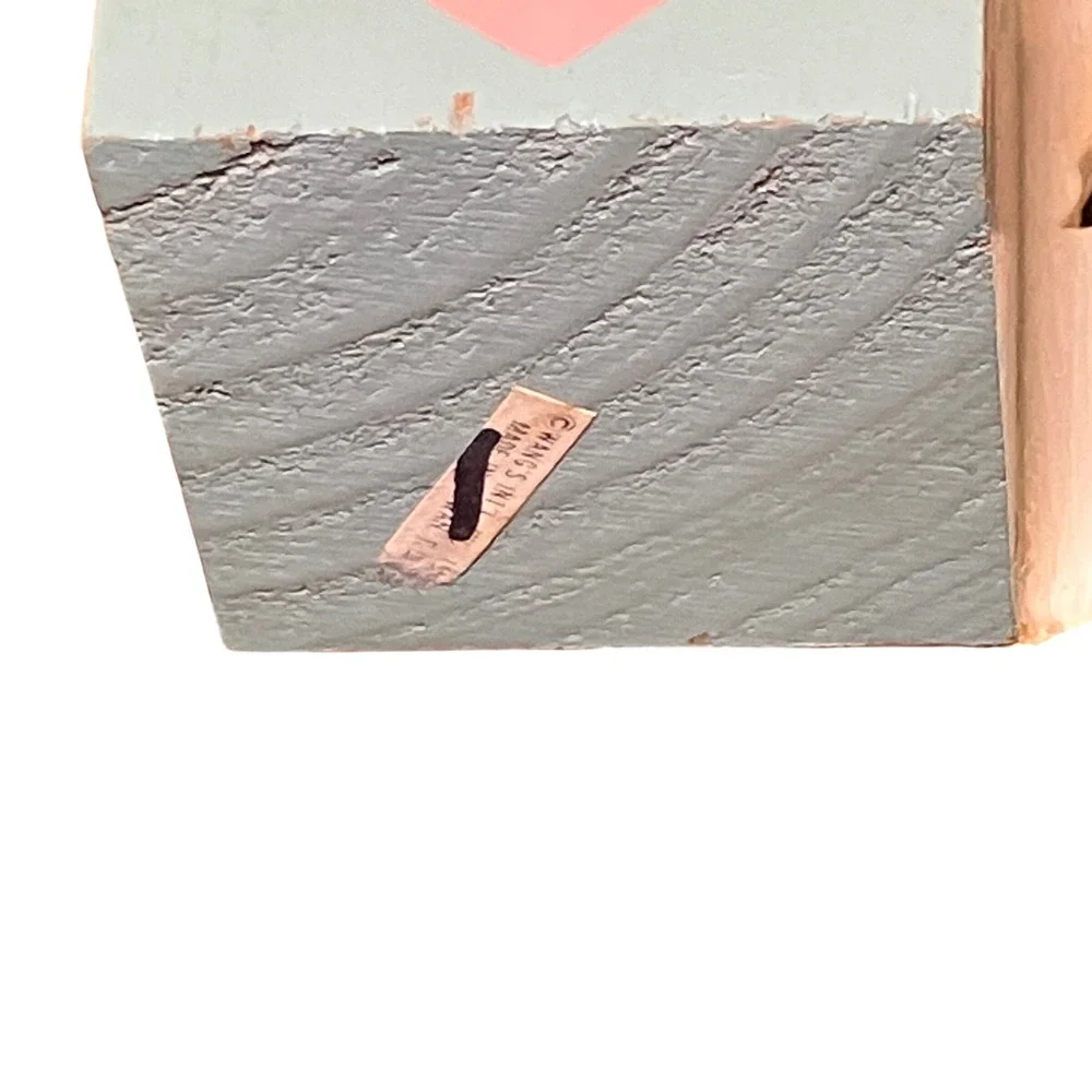 Wangs International Swan Candle Holder Folk Art Wood Block Heart  Vintage